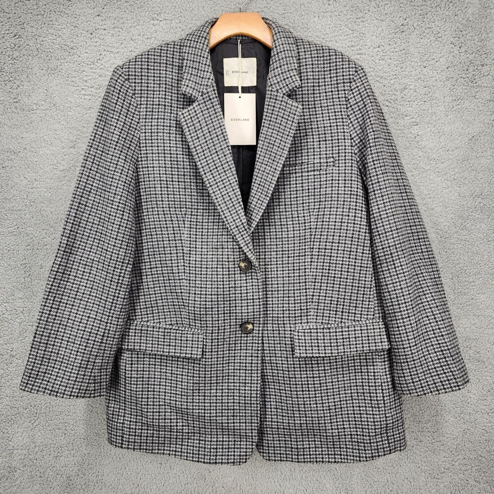 Everlane The 80s Blazer Grey Houndstooth Recycled Wool‎ Oversized Jacket Size 14
